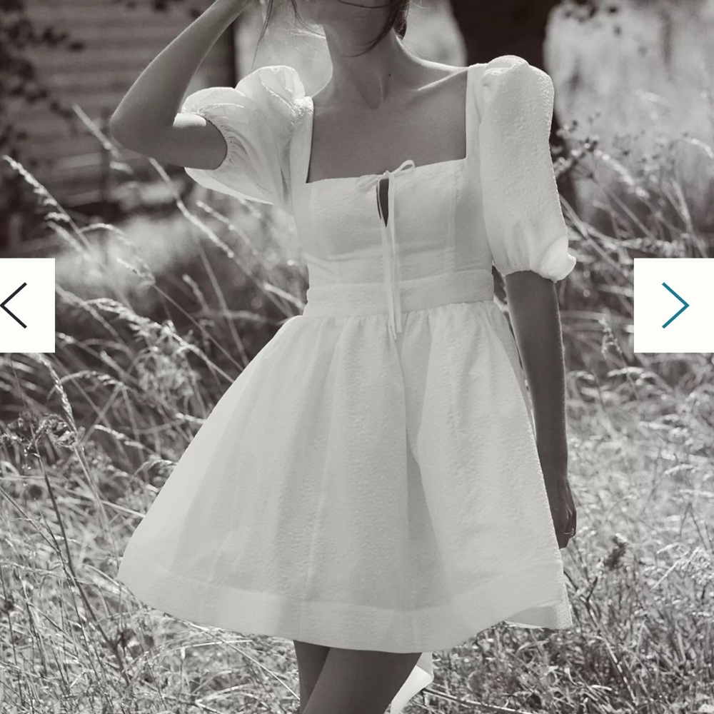 BHLDN White Puff Sleeve Mini Dress